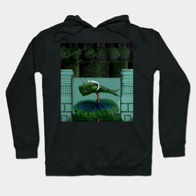 Alabaster the Cat and the Topiary Whale Night Version Hoodie by Donnahuntriss